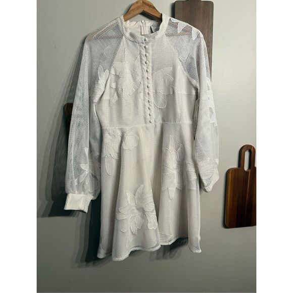 Anthropologie Mare Mare Off White Embroidered Floral Netted Mini Dress Medium - Picture 1 of 9